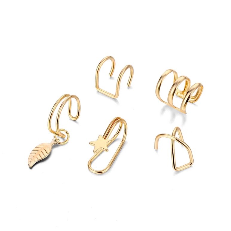 Kit 05 Piercing Auricular Fake na cor Dourado