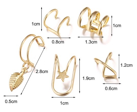 Kit 05 Piercing Auricular Fake na cor Dourado