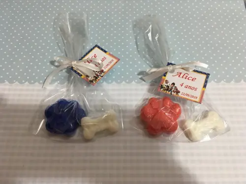 100 Sabonete Patrulha Canina Osso e Pata no Celofane + Tag /