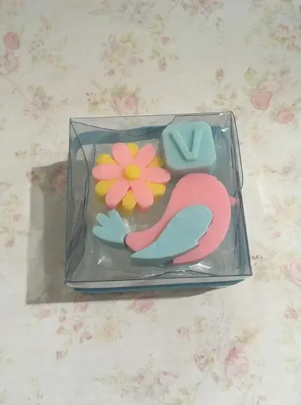 Caixas com Sabonetes Pássaro Flor e Letra ~