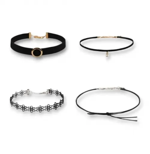 Kit 04 Gargantilha Chocker Colar Preto Bijoux ~