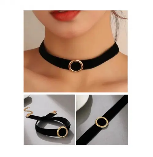 Kit 04 Gargantilha Chocker Colar Preto Bijoux ~