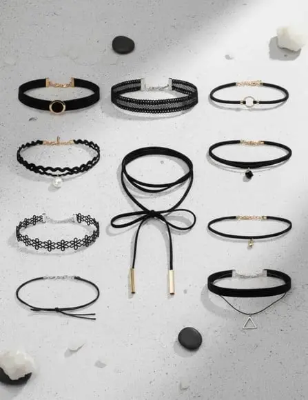 Kit 10 Gargantilha Chocker Colar Preto Bijoux Modelo 02 ~