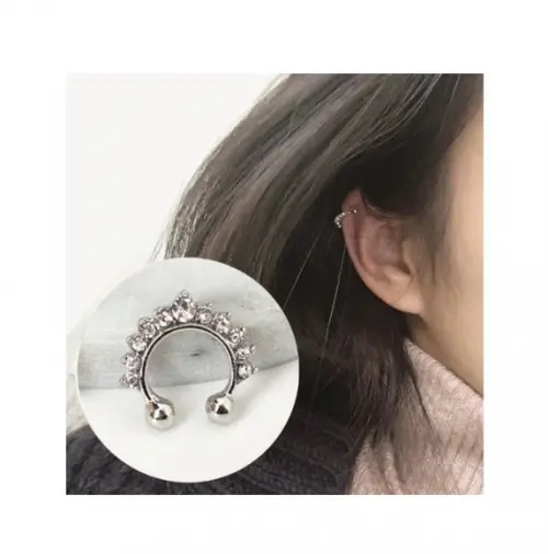 Piercing Fake Prateado Septo Nasal ou Auricular Strass /