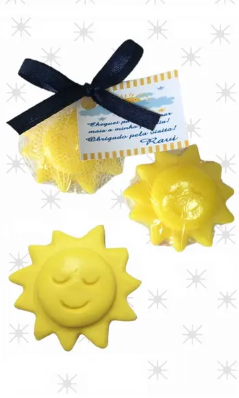 Sabonete Artesanal Sol Feliz com Tule e Tag /