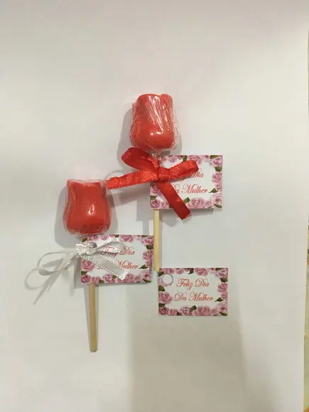 Sabonete Mini Rosa Dia da Mulher no Tule e Palito com Tag ~