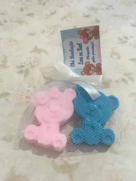 Sabonete Urso e Ursa Chá Revelação no Tule com Tag /