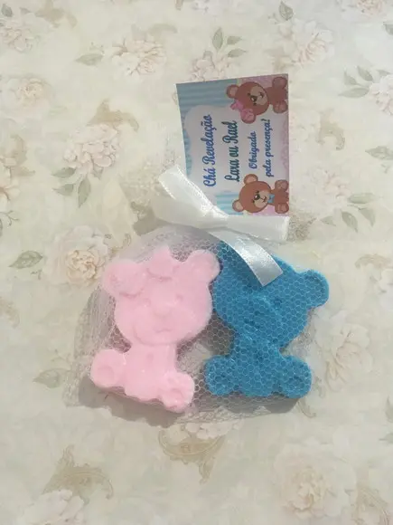Sabonete Urso e Ursa Chá Revelação no Tule com Tag /