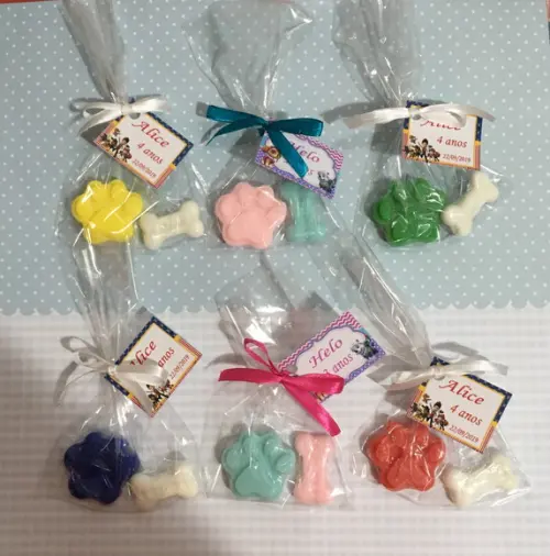 Sabonetes Mini Pata + Osso no Celofane com Tag /