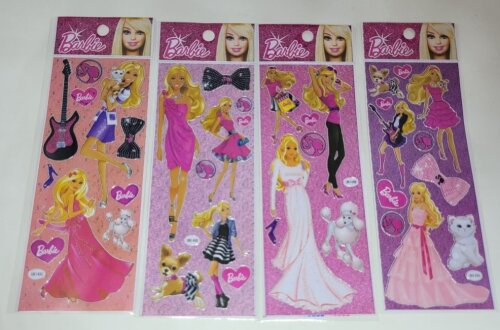 03 Cartelas de Adesivos Barbie com Brilho Prateado