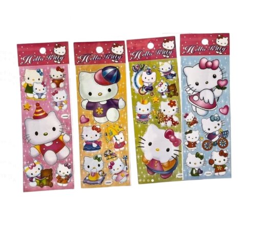03 Cartelas De Adesivos Hello Kitty Com Brilho Prateado