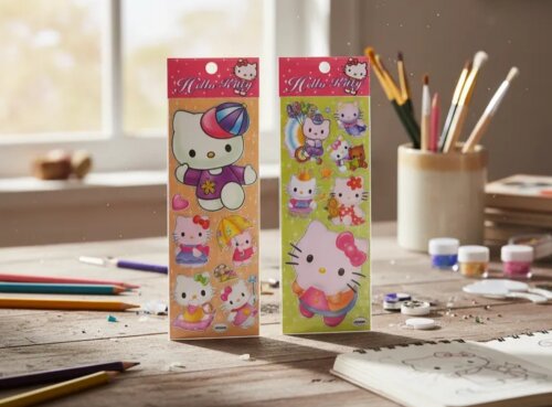 03 Cartelas De Adesivos Hello Kitty Com Brilho Prateado