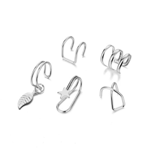 Kit 05 Piercing Auricular Fake na cor Prateado