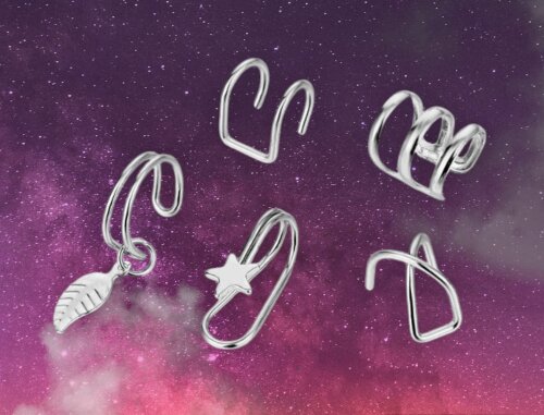 Kit 05 Piercing Auricular Fake na cor Prateado