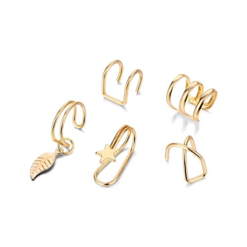 Kit 05 Piercing Auricular Fake na cor Dourado