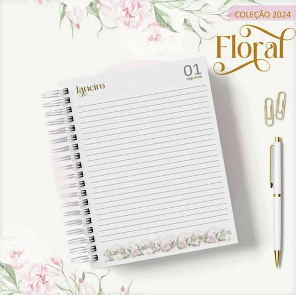 Arquivo Digital Agenda 2024 Floral Rosa Clean