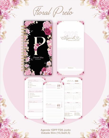 Arquivo Digital Agenda e Planner Alfabeto Floral Preto 2026