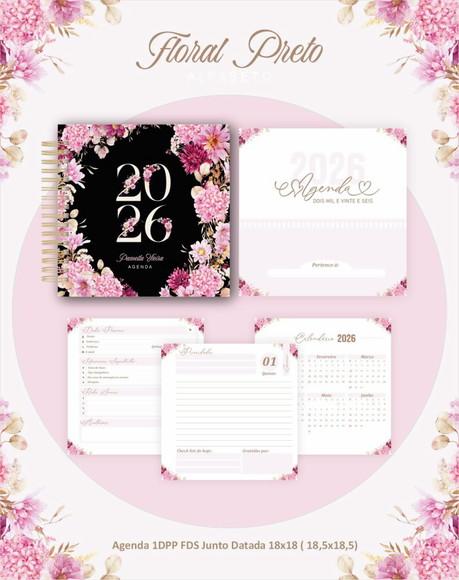 Arquivo Digital Agenda e Planner Alfabeto Floral Preto 2026
