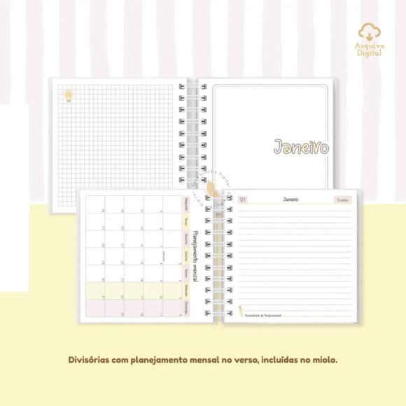 Arquivo Digital Agenda Escolar 2026 Rosa com Amarelo Mini