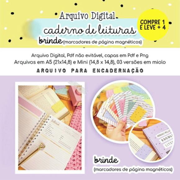 Arquivo Digital Caderno de Leitura + Marcadores Magnéticos