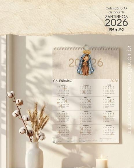 Arquivo Digital Calendário de Parede Santinhos A4 2026