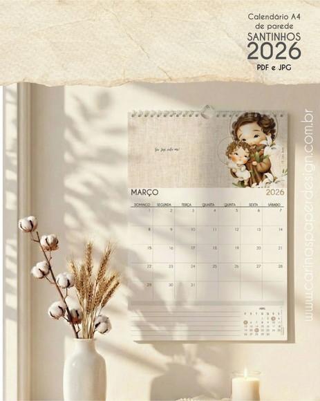 Arquivo Digital Calendário de Parede Santinhos A4 2026