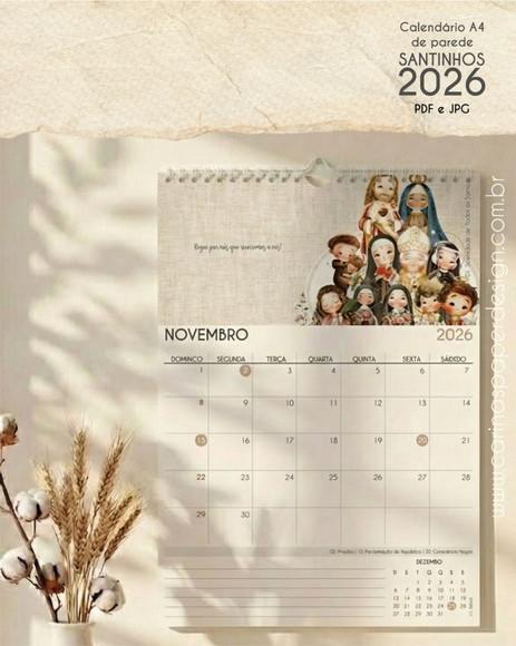Arquivo Digital Calendário de Parede Santinhos A4 2026