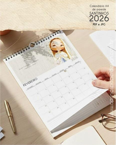 Arquivo Digital Calendário de Parede Santinhos A4 2026