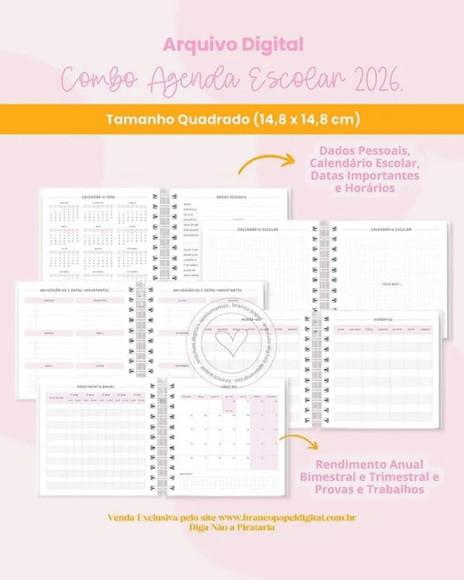 Arquivo Digital Combo Agenda Escolar e Infantil 2026