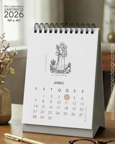 Arquivo Digital Mini Calendário de Mesa A6 Santinhos 2026
