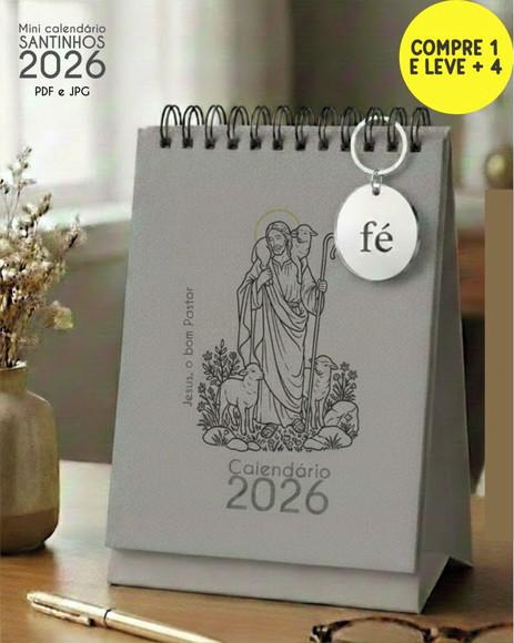 Arquivo Digital Mini Calendário de Mesa A6 Santinhos 2026