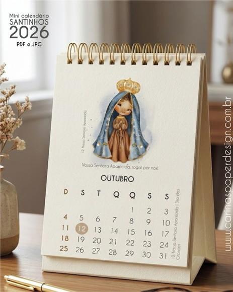 Arquivo Digital Mini Calendário de Mesa A6 Santinhos 2026 02