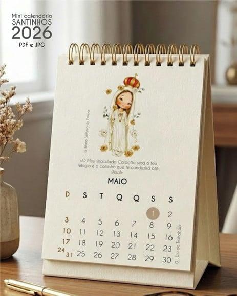 Arquivo Digital Mini Calendário de Mesa A6 Santinhos 2026 02
