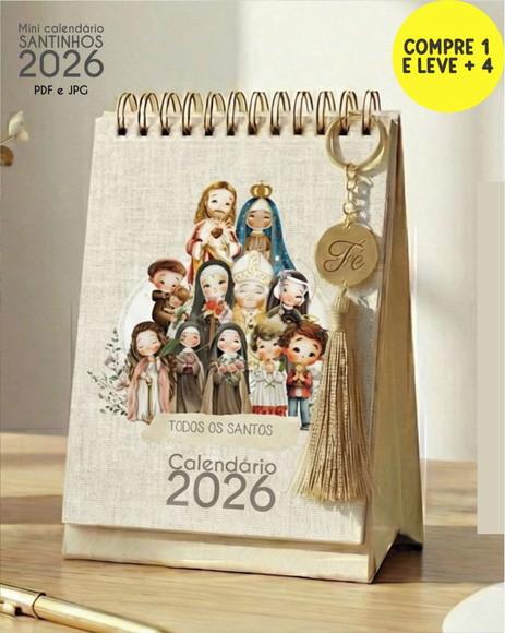 Arquivo Digital Mini Calendário de Mesa A6 Santinhos 2026 02