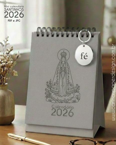 Arquivo Digital Mini Calendário de Mesa A6 Santinhos 2026