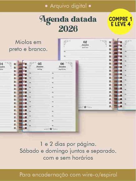 Arquivo Digital Miolo Agenda 2026 Preto e Branco Wire-o