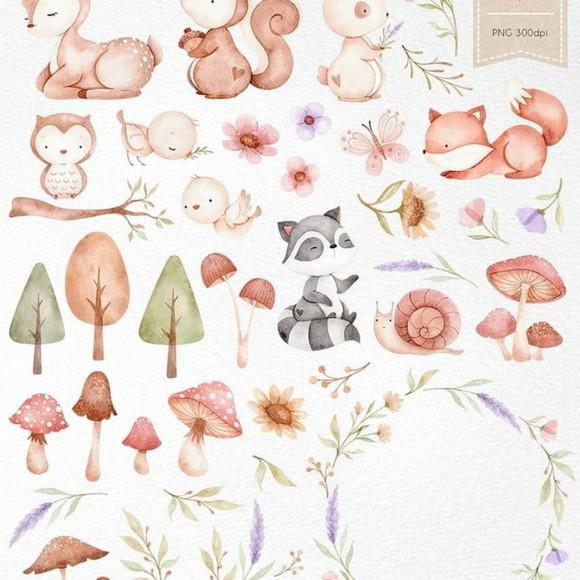 Kit Digital Bosque Encantado Aquarela