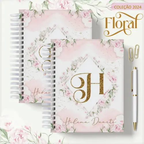Arquivo Digital Agenda 2024 Floral Rosa Clean