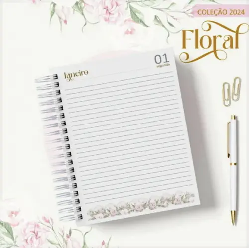 Arquivo Digital Agenda 2024 Floral Rosa Clean