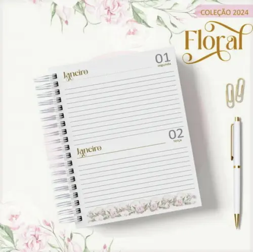 Arquivo Digital Agenda 2024 Floral Rosa Clean