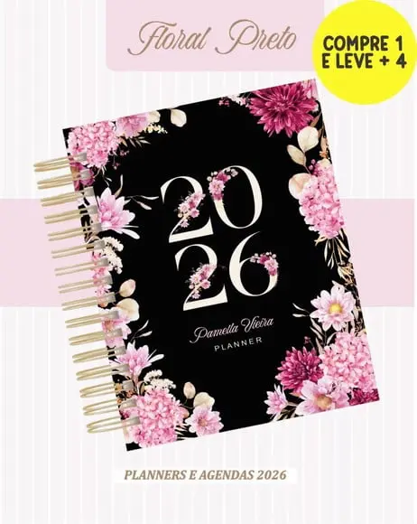 Arquivo Digital Agenda e Planner Alfabeto Floral Preto 2026