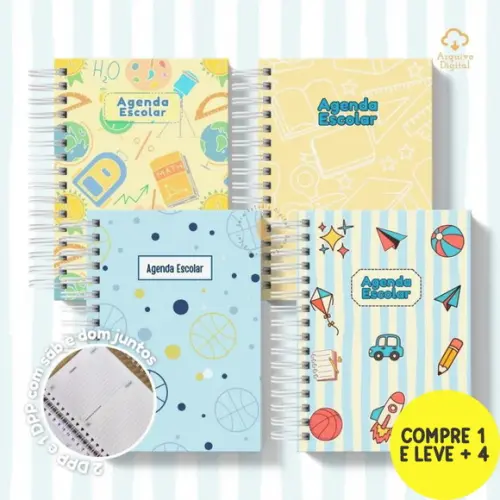 Arquivo Digital Agenda Escolar 2026 Azul com Amarelo A5