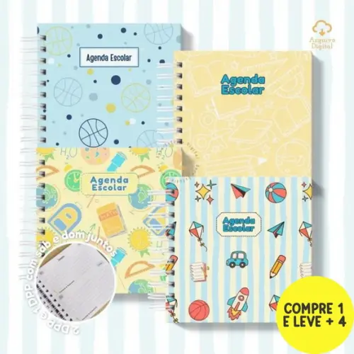 Arquivo Digital Agenda Escolar 2026 Azul com Amarelo Mini