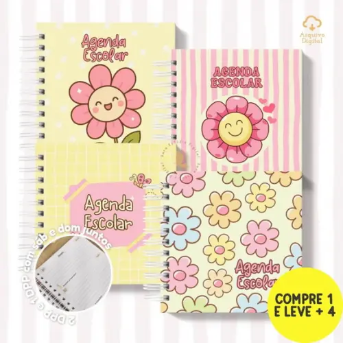 Arquivo Digital Agenda Escolar 2026 Rosa com Amarelo Mini