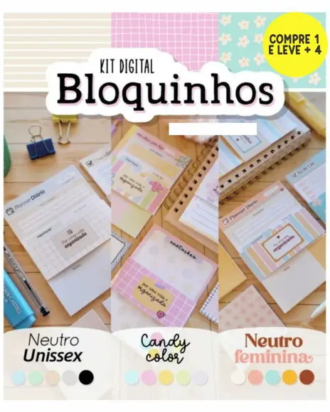 Arquivo Digital Bloquinhos Candy, Neutro, Unissex e Feminina
