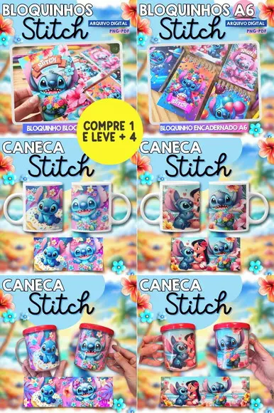 Arquivo Digital Bloquinhos e Canecas Stitch
