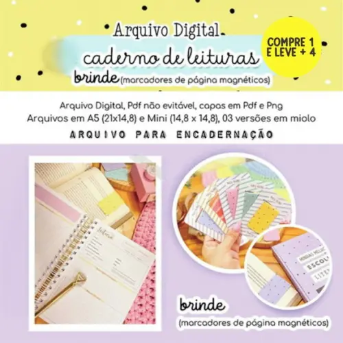 Arquivo Digital Caderno de Leitura + Marcadores Magnéticos