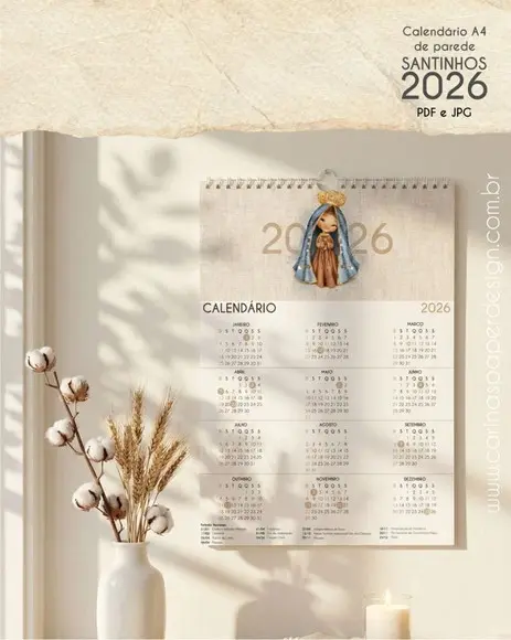 Arquivo Digital Calendário de Parede Santinhos A4 2026