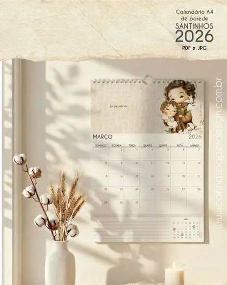 Arquivo Digital Calendário de Parede Santinhos A4 2026