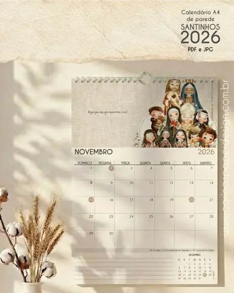 Arquivo Digital Calendário de Parede Santinhos A4 2026